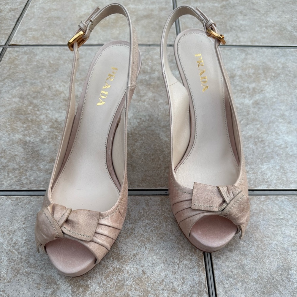 Prada Women's Nude Bow Peep-Toe Heels
